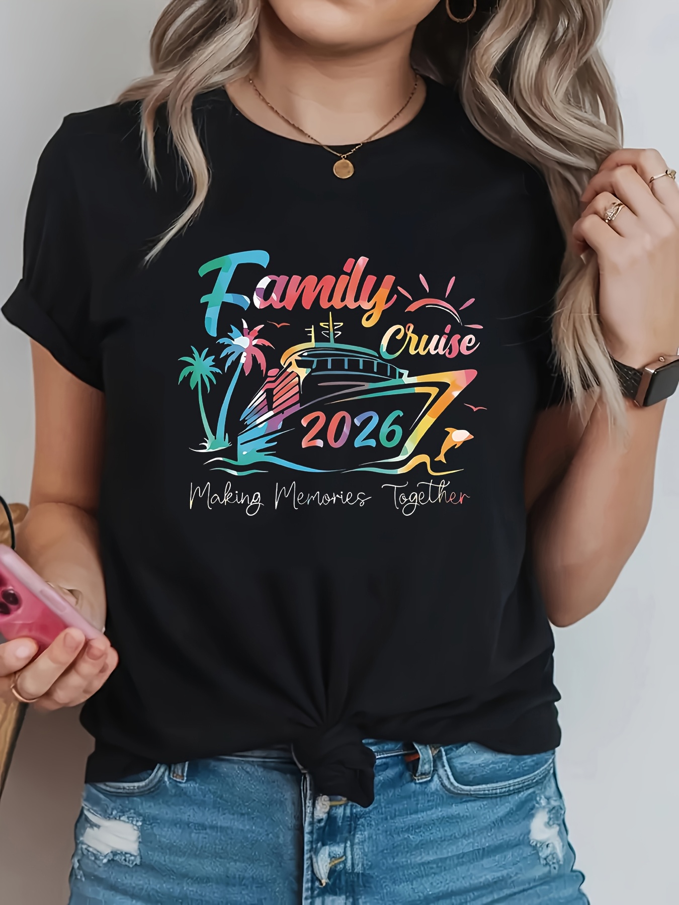 Family Tree Print - Damska koszulka plus size z okrągłym