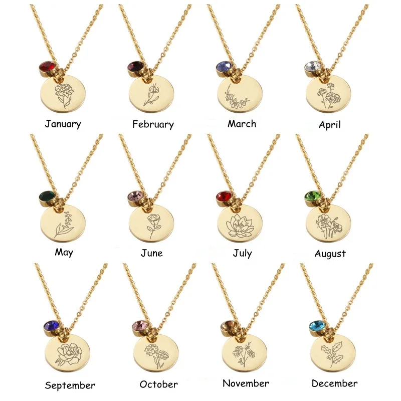 Birth Flower Necklace - Miesiąc urodzenia Kwiaty Clipart Kwiatowe krążki