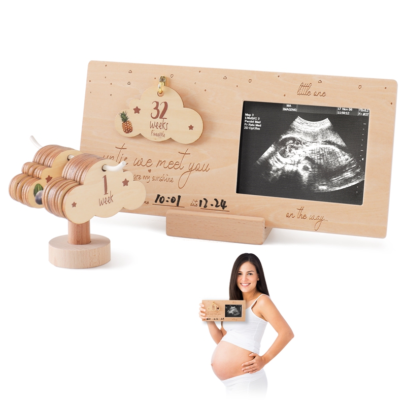 Engraved Wood Frame - Ramka na zdjęcie ultrasonograficzne dla dziecka,