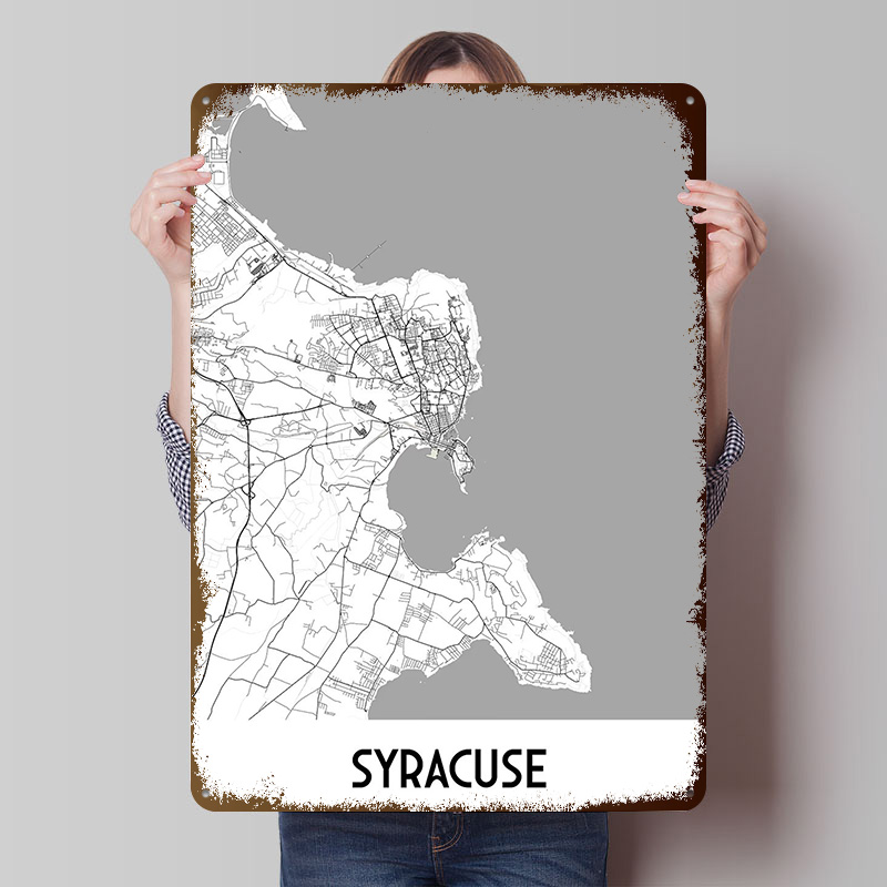 Custom Map Poster - Mapa Syracuse, metalowy plakat, personalizowana dekoracja