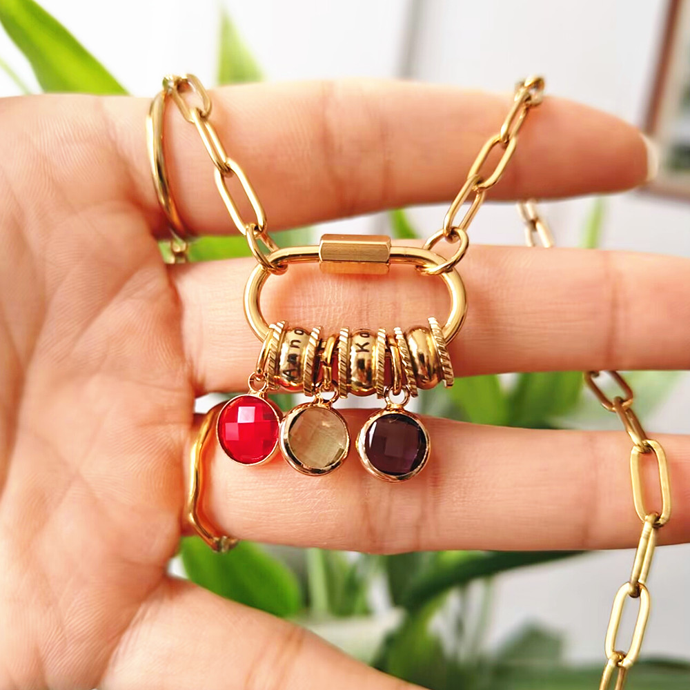 Birth Flower Necklace - Niestandardowy karabinek Nazwa Urok Naszyjnik Klipsy